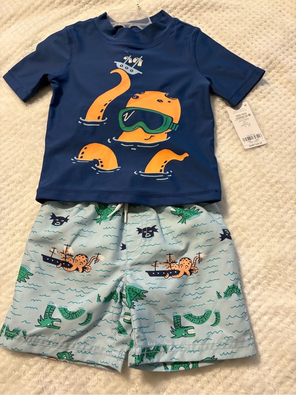 Carter's Navy & Light Blue Octopus Rashguard Swim Set 2 T